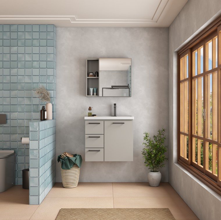 COZIMAX - GABINETE PARA BANHEIRO EM A�O AMEIXA 60CM CINZA